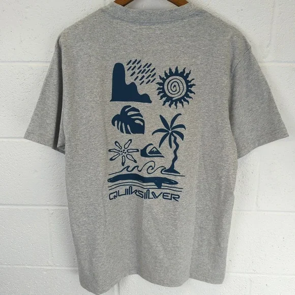 Quiksilver Mens T-Shirt Tee Mens L Heather Gray Surf Beach Graphic Short Sleeve - Picture 8 of 12